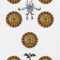 Immagine di una carta da gioco che rappresenta il sette di denari, anche detto 
