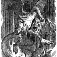 Illustrazione originale di [[John Tenniel]] realizzata per la poesia ''nonsense'' '''Jabberwocky''', contenuta in [https://en.wikipedia.org/wiki/Through_the_Looking-Glass Through the Looking Glass] (Lewis Carrol, 1871): il disegno raffigura l'eroe intento ad affrontare Jabberwocky armato della sua Spada [[Vorpal]].
