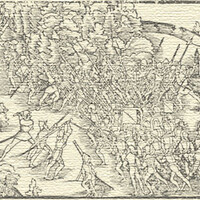 Carboncino su pergamena realizzato intorno all'[[anno 515]] e raffigurante, nelle intenzioni dell'autore, una scena della [[Guerra delle Lande]].