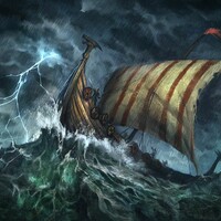 Immagine che ritrae una nave di [[Norsyd]] durante una tempesta nel Mare del Nord.